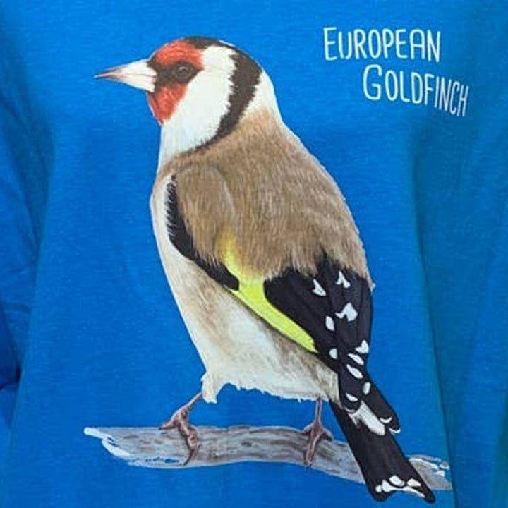 New Hand Printed Mens XL European Goldfinch Bird Ukraine Artist Fundraiser Tee