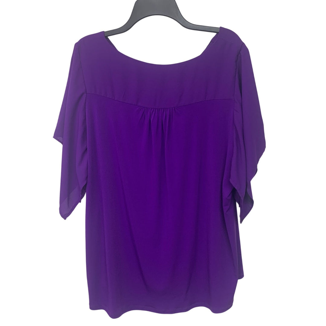 NY Collection Womens 3X PolySpandex Beaded Neck Short Sleeve Career Blouse