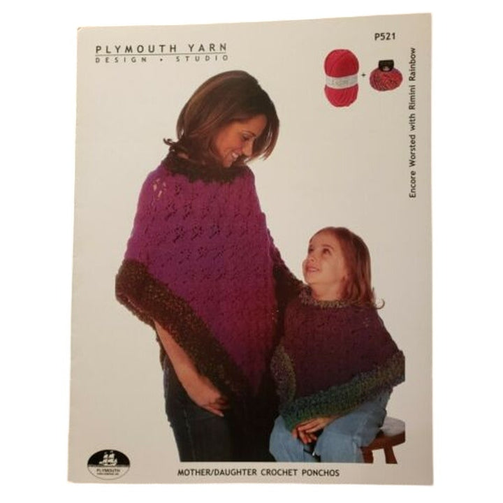 New 2004 Plymouth P521 Encore Worsted Mother Daughter Crocheted Ponchos Pattern
