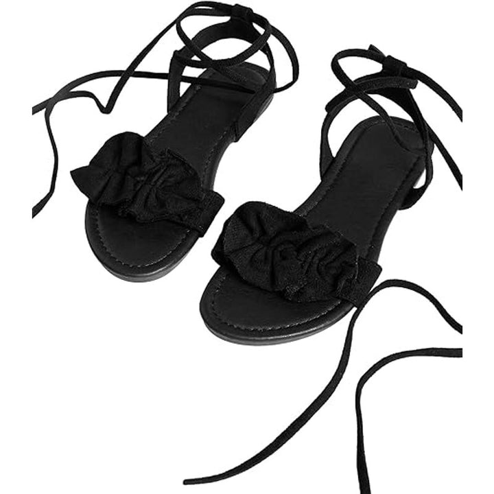 Gorglitter Womens Size 9.5 Black Lace Up Gladiator Sandals Open Round Toe Shoes