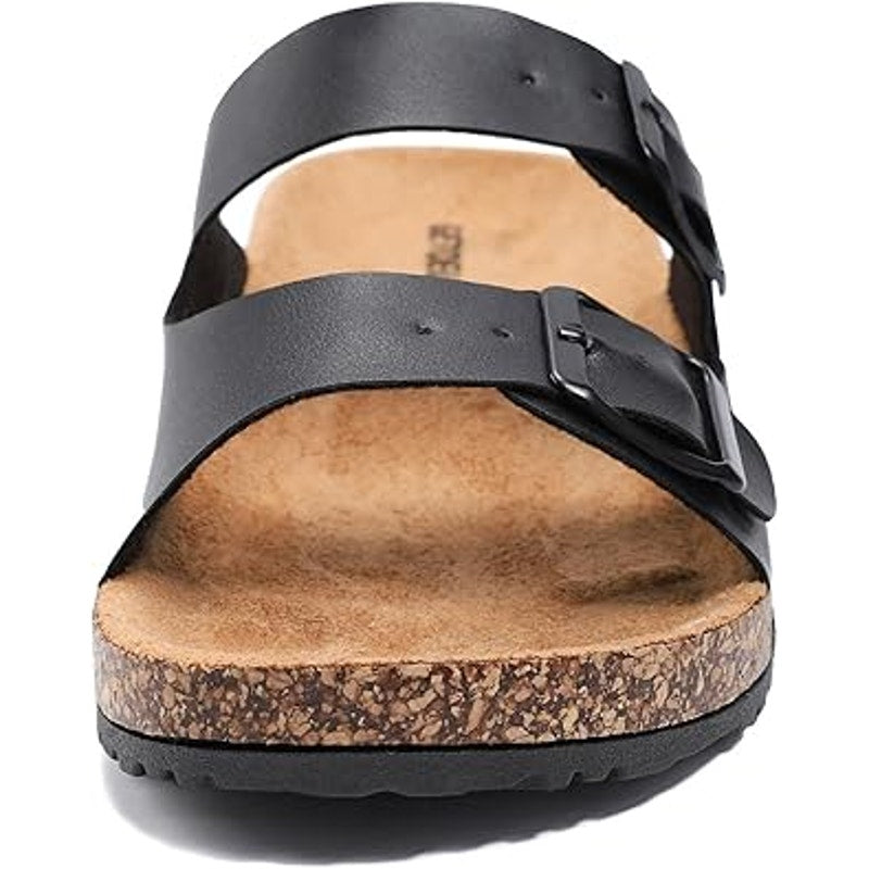 Getoeu Womens Size 6 Black Buckle Strap Cork Flat Casual Comfort Sandals Shoes