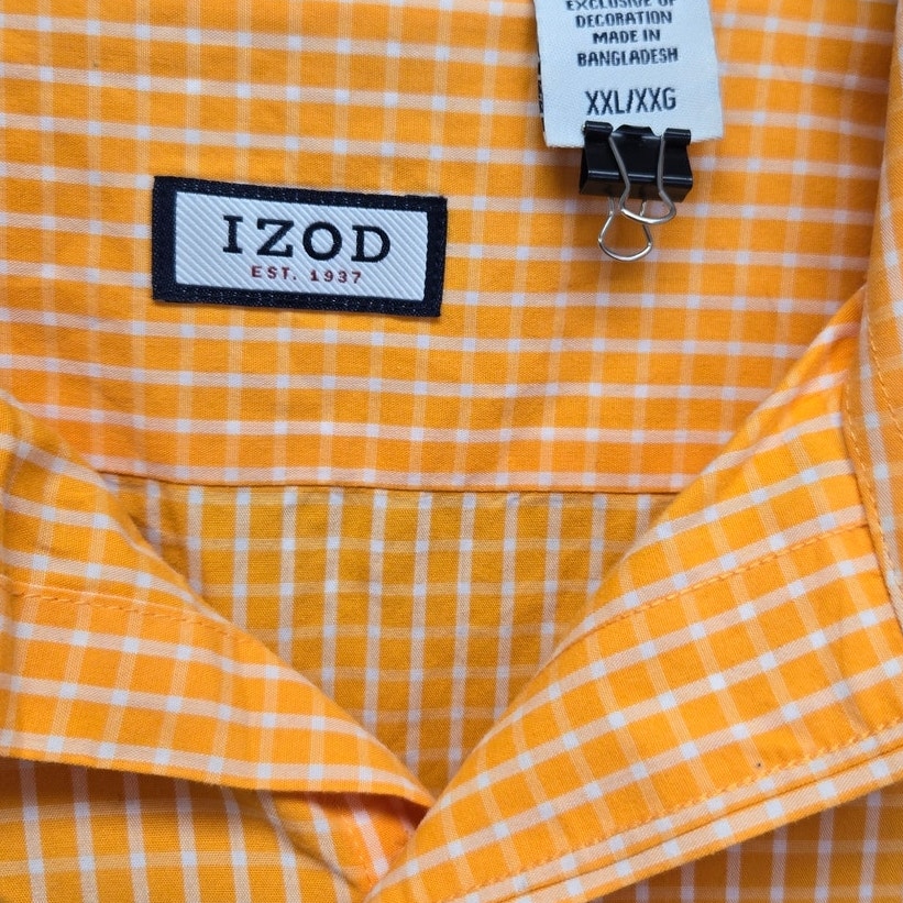 IZOD Mens 2XL 100% Cotton Plaid Long Sleeve Button Down Shirt w Front Pocket