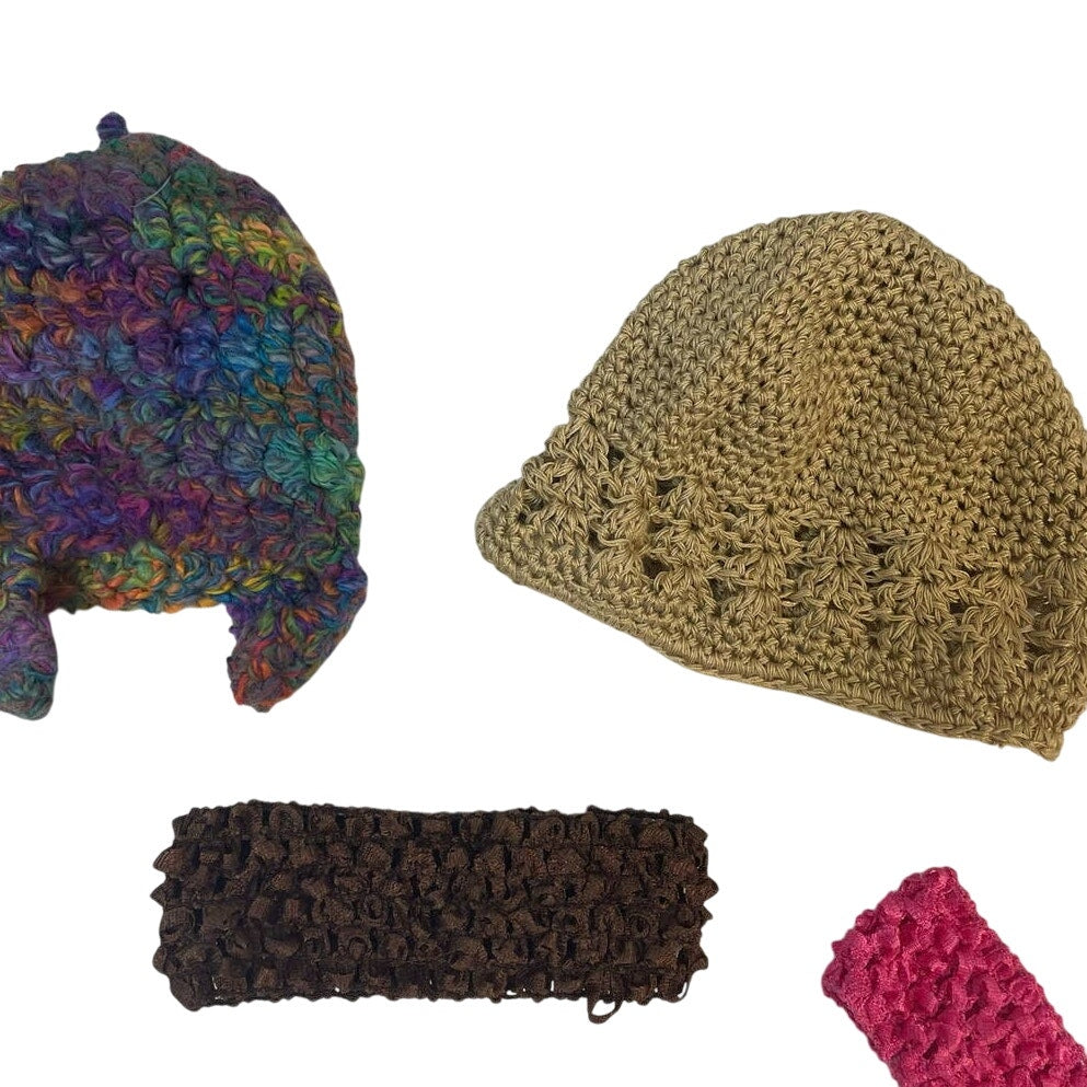 Lot of 8 Baby Girls Headbands Crochet Yarn Hand Knit Caps Hats Beanies