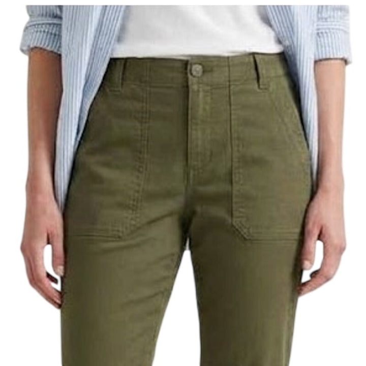 New Eddie Bauer Womens 8 Alder Green High Rise Utility Canvas Kick Crop Pants