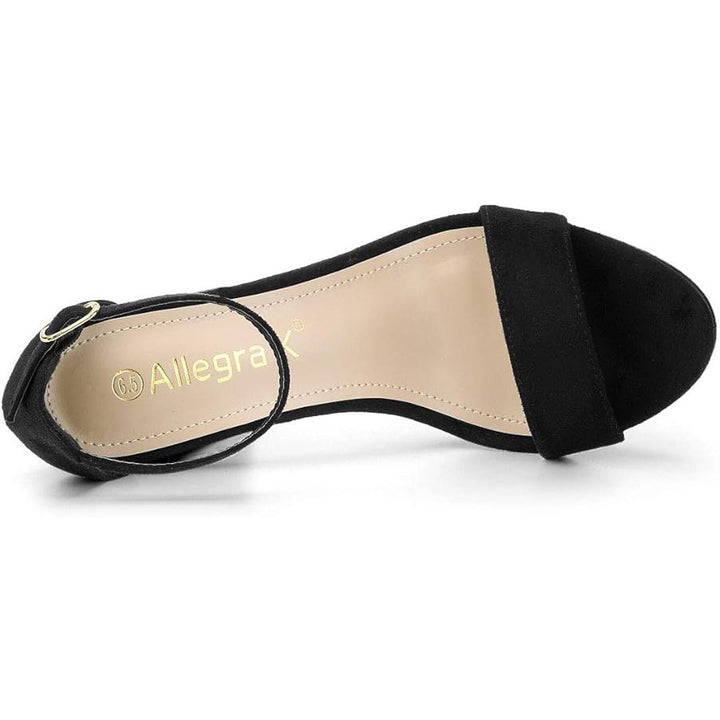 Allegra K Womens 6 Black Faux Suede Ankle Strap Platform Chunky 4" Heels
