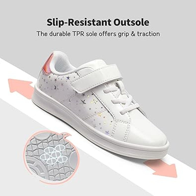 Dream Pairs Toddler Girls Size 10 White Hook Loop Silver Stars Athletic Shoes