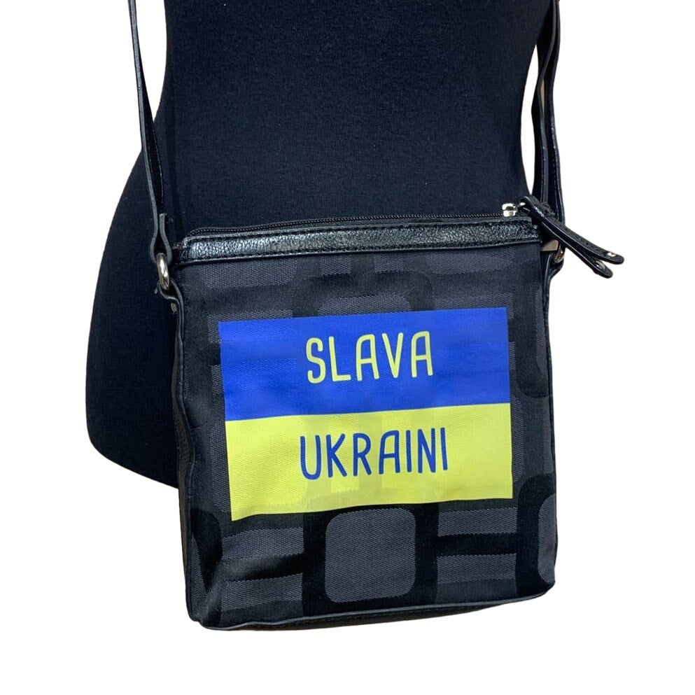 Upcycled Hand Printed Ukraine Flag Slava Ukraini Artist Fundraiser Crossbody Bag