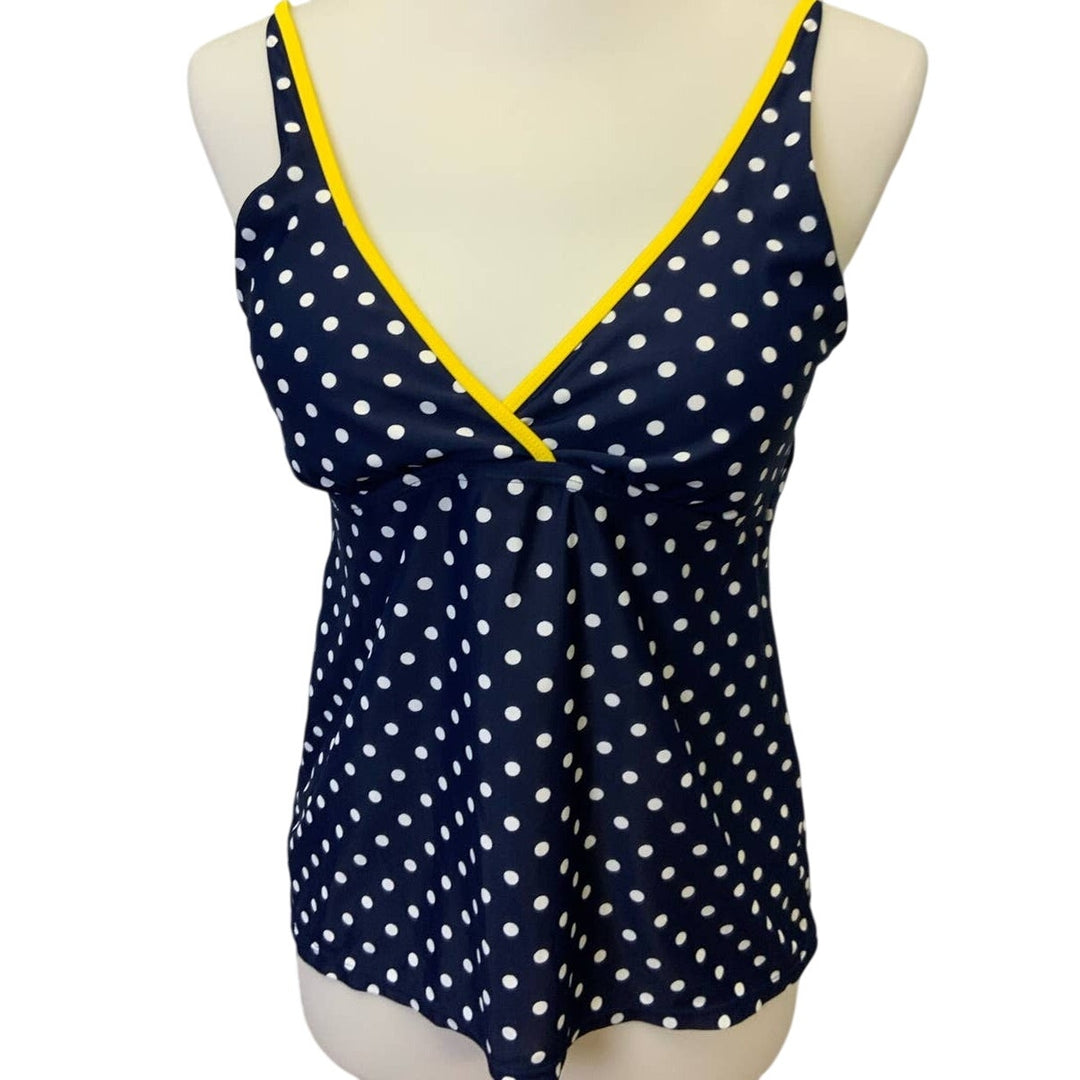 Nautica Womens Large Polka Dot Deep V Flowy Swim Suit Top Adjustable Straps