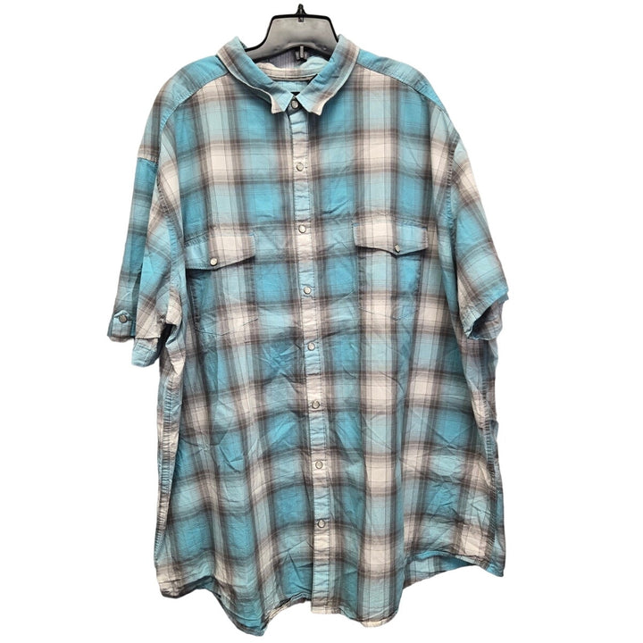J Ferrar Mens 3XLT Cotton Short Sleeve Plaid Pearl Snap Up Shirt w Front Pockets