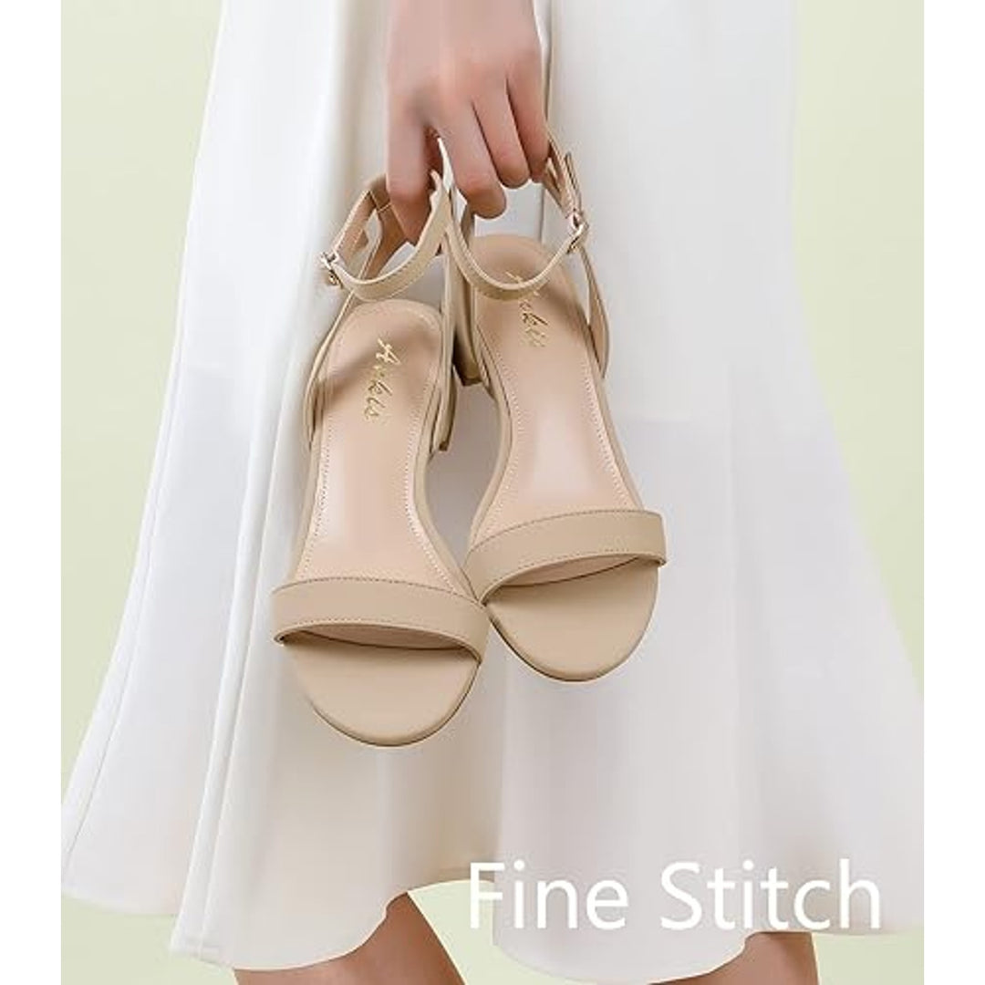 Ankis Womens Size 9W Nude Tan Open Toe Ankle Strap Low 1" Heel Sandals Shoes