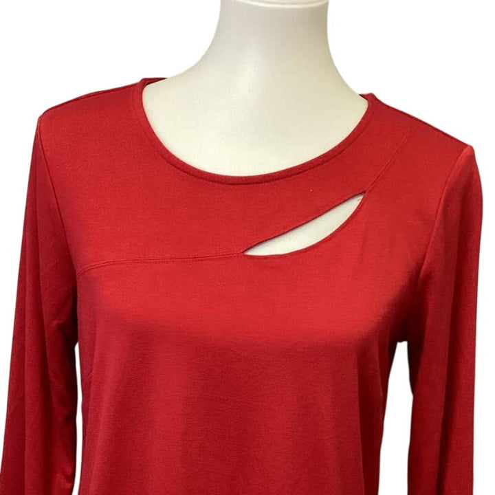 C Est 1946 Small Peek A Boo Front Long Sleeve Rayon Blend Scoop Neck Tee Shirt