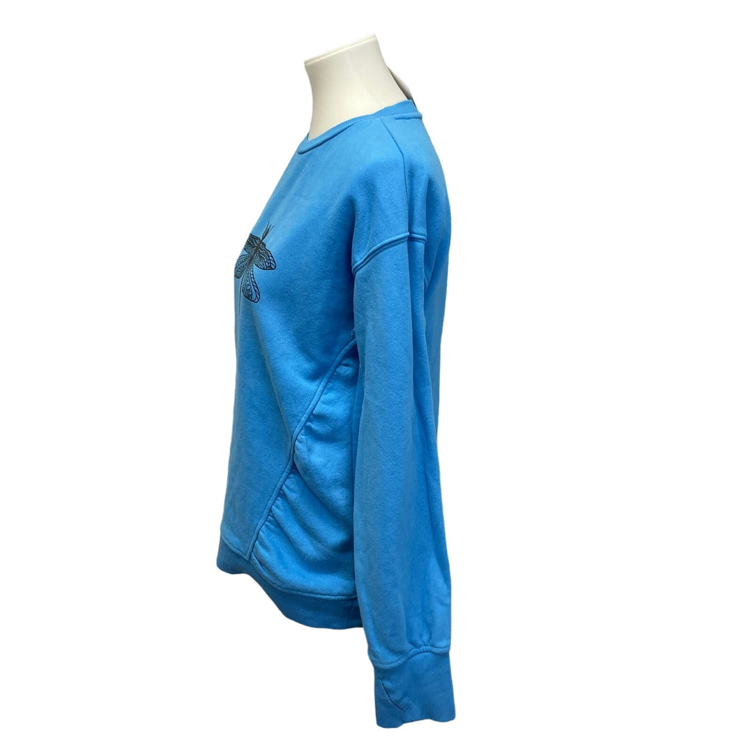 New Hand Printed Womens Small Blue Dragonfly Sweatshirt w Thumb Holes