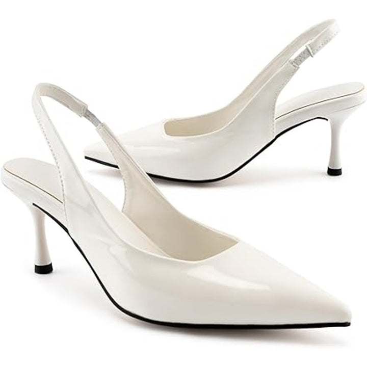 New Heelchic Womens 6.5 White Faux Leather Closed Toe 3" Heel Slingback Shoes