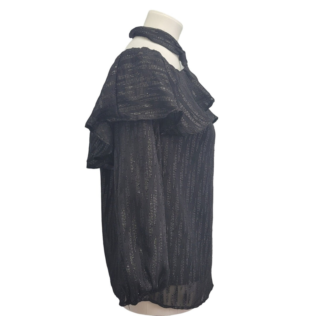 Beige by Eci Womens Small Black Polyester Long Sleeve Sheer Sparkle Lined Top