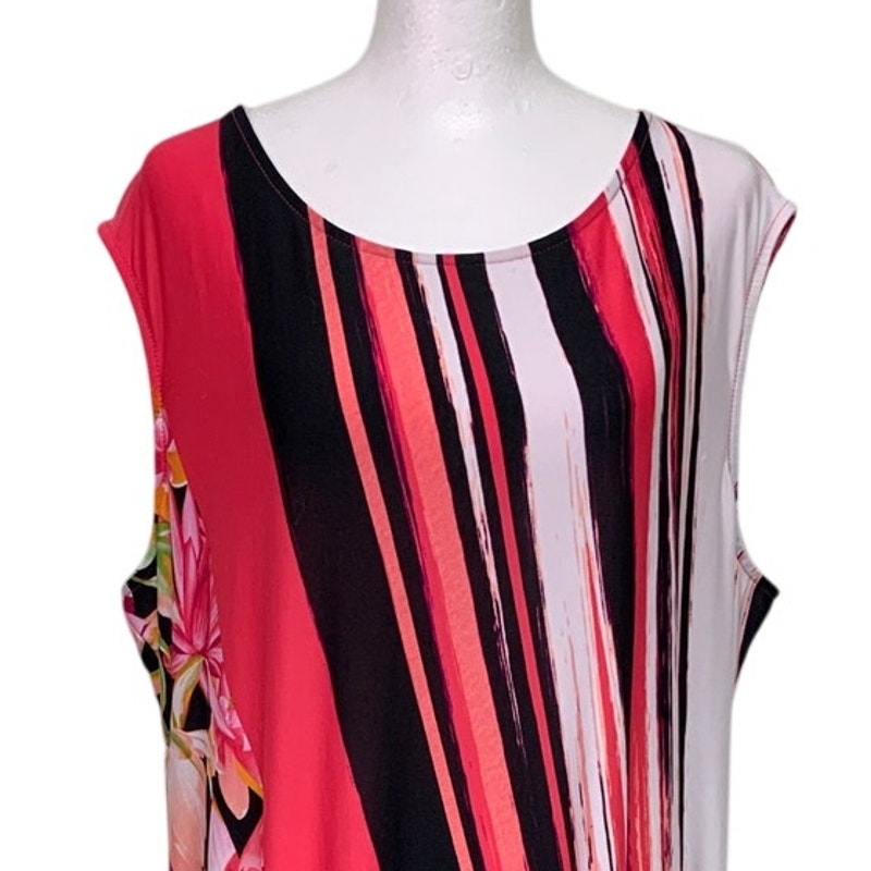 Cato Womens Size 22/24W Pink PolySpandex Sleeveless Striped Floral Maxi Dress
