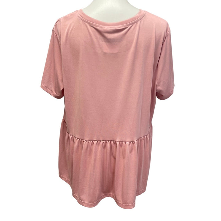 Hand Printed XL Upcycled Watercolor Rose Flower Short Sleeve Ruffled Blouse