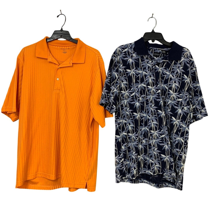 Lot of 2 Nicklaus Golf Arrow Mens Large Orange Floral Short Sleeve Polo Shirts
