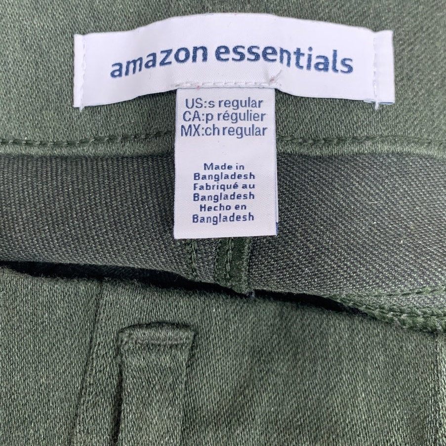 Amazon Essentials Womens Small Regular Green Cotton Blend Flat Front Pants