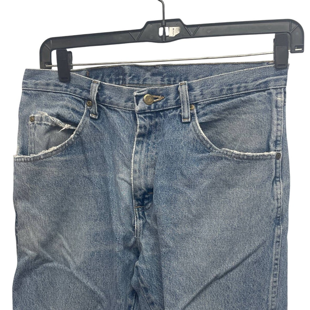 Wrangler Mens 33 X 32 100% Cotton Regular Fit Denim Blue Jeans Slight Distressed