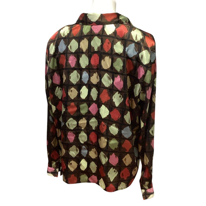 Alfred Dunner Womens 18P Petite Long Sleeve Button Down Polka Dot Silky Blouse