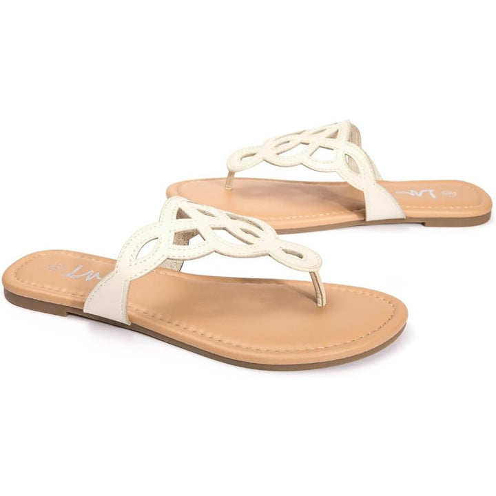 LM Womens Size 6 Cream Thong T-Strap Slip On Flat Flip Flop Sandals Shoes
