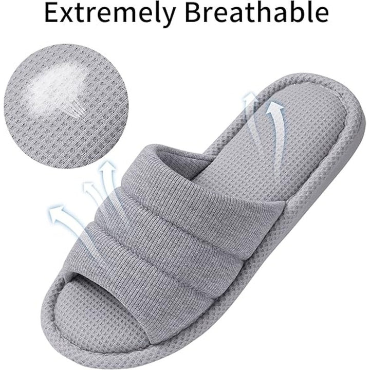 Shevalues Womens Size 11-12 Gray Slippers Open Round Toe Slip On House Shoes