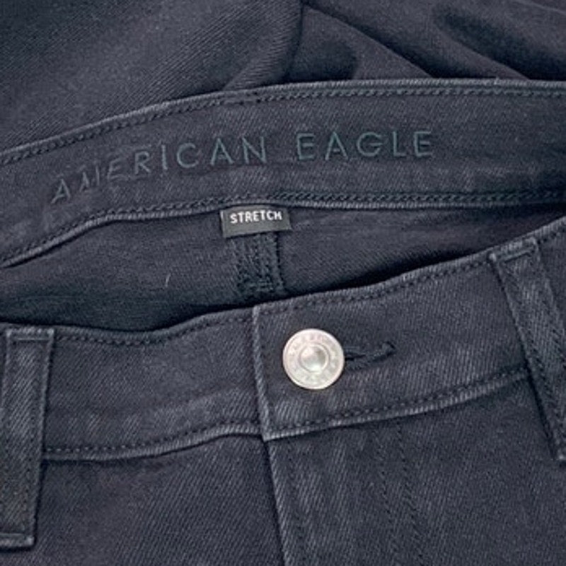 New American Eagle Womens Size 2 90s Wide Leg Crop Stretch Black Denim Jeans