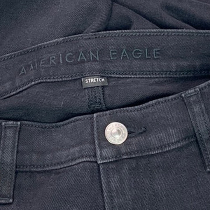 New American Eagle Womens Size 2 90s Wide Leg Crop Stretch Black Denim Jeans
