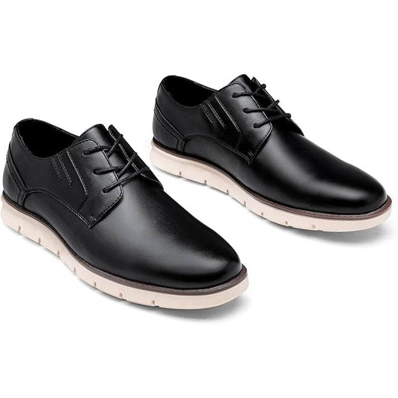 Jousen Mens 10 Black Faux Leather Lace Up Comfort Casual Non Slip Dress Shoes