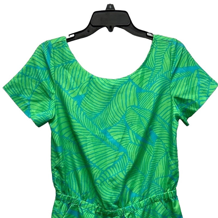 Ann Taylor Loft Womens Size 2 Tropical Cap Sleeve Elastic Waist Romper w Pockets