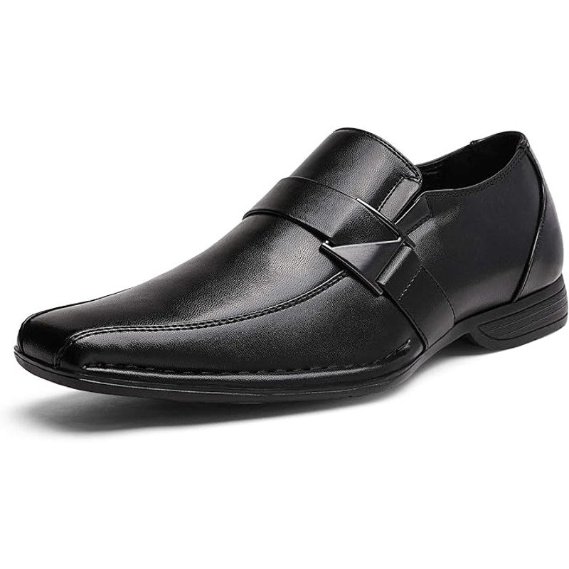 Bruno Marc Mens Size 13 Black Faux Leather Slide On Low Heel Dress Loafers Shoes