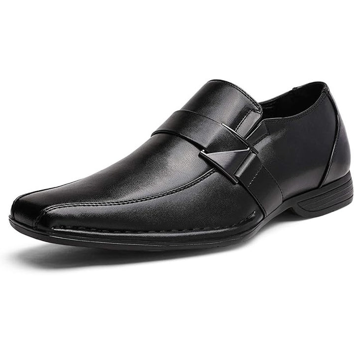 Bruno Marc Mens Size 13 Black Faux Leather Slide On Low Heel Dress Loafers Shoes