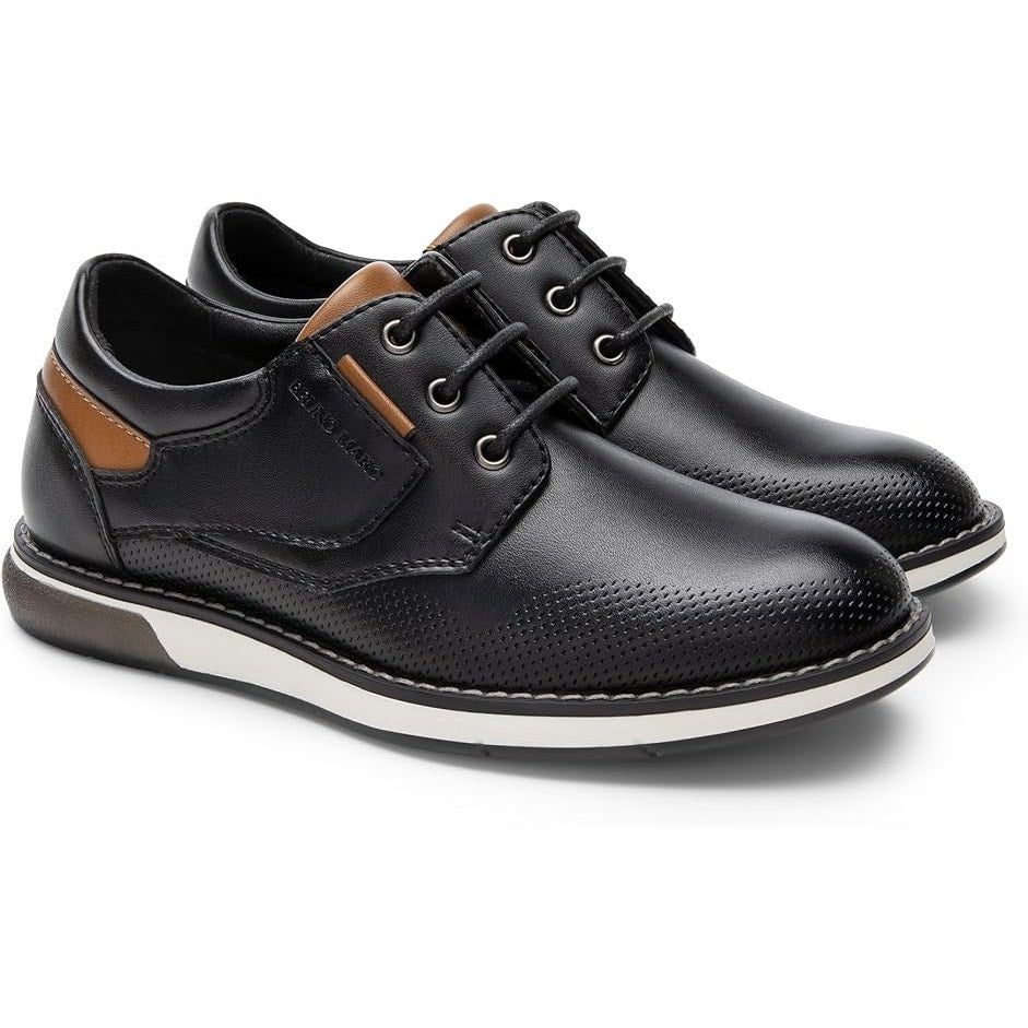 Bruno Marc Boys Size 4 Black Faux Leather Lace Up Non Slip Dress Oxford Shoes