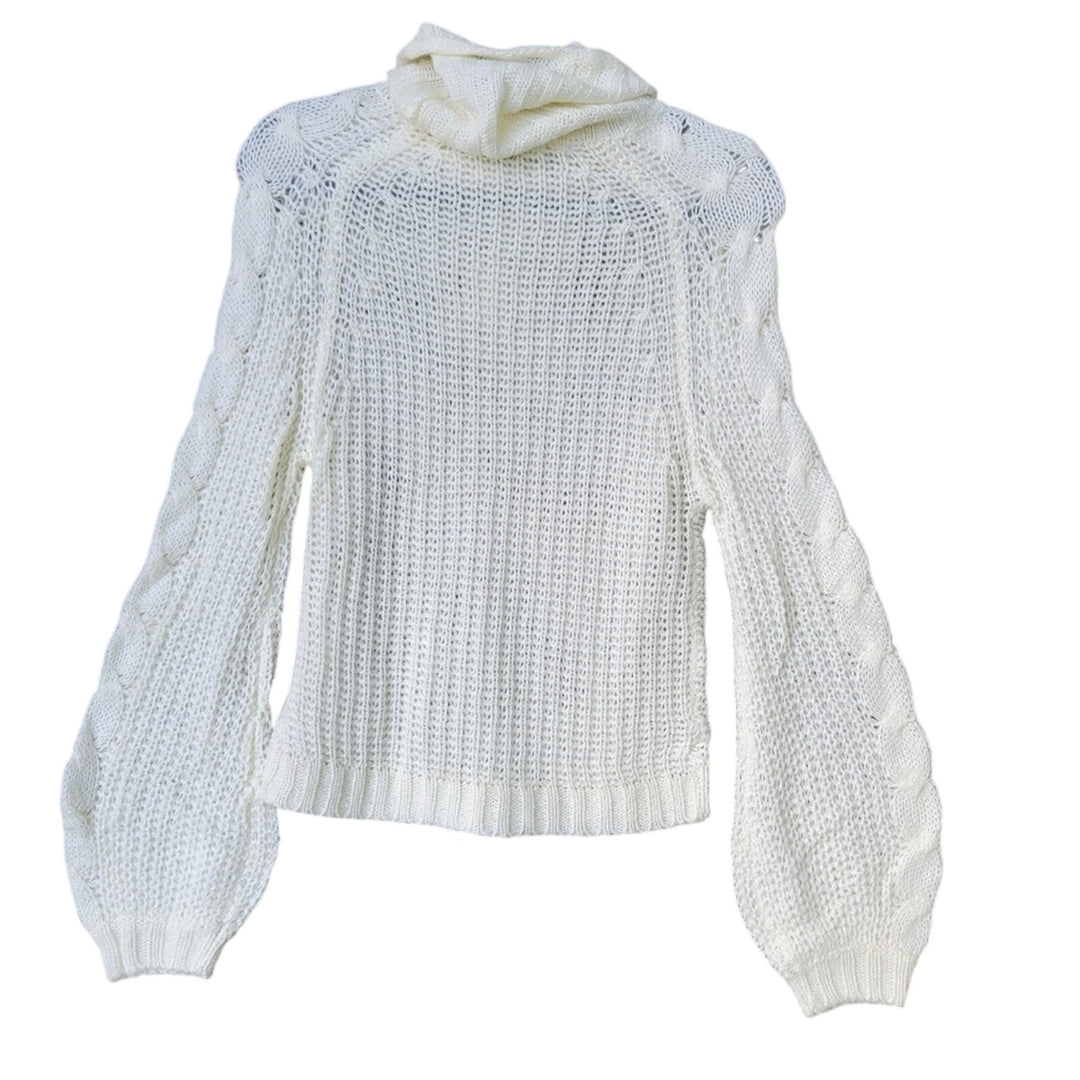 NWT New Planet Gold Womens Medium Cowl Neck Long Sleeve Cozy Cables Knit Sweater