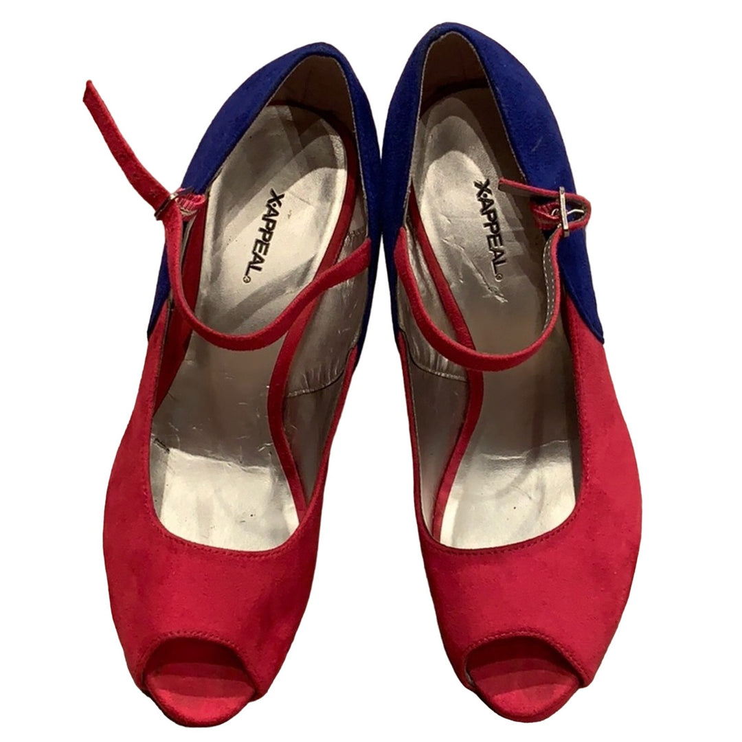 Xappeal US Size 8.5 Swank Pink Colorblock Faux Suede Strappy Peep Toe 4" Heels