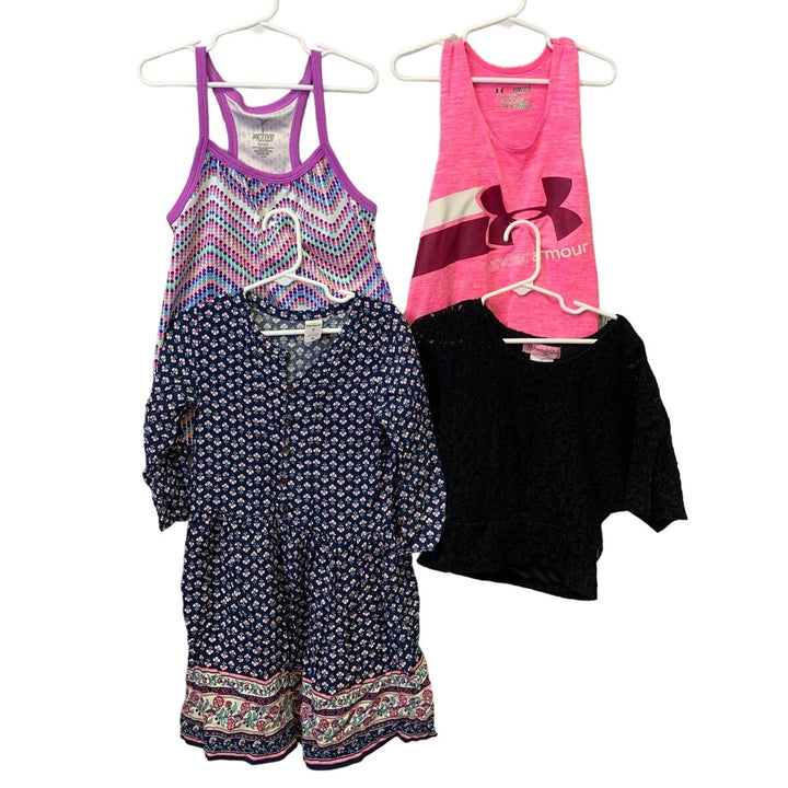 Lot of 4 Girls Medium 7/8 Summer Tank Tops Dress Lot Under Armour Old Navy