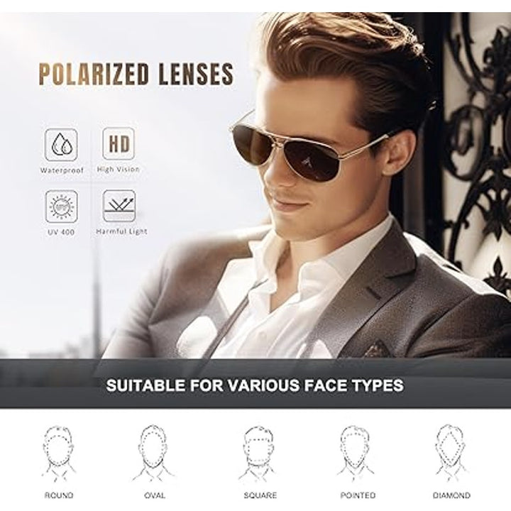 2 Pairs New Eiuizah Mens Gold Frame Polarized UV Protection Aviator Sunglasses