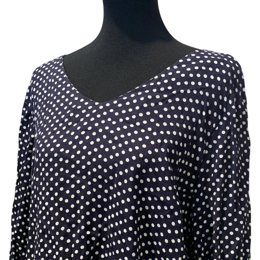 New Per Ception Concept XL Rayon Black White Polka Dot Long Sleeve Flowy Blouse