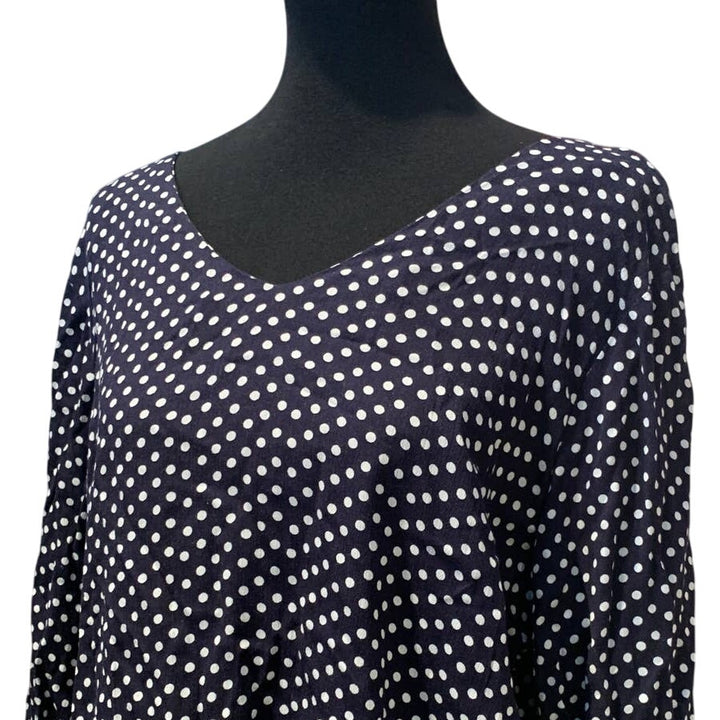 New Per Ception Concept XL Rayon Black White Polka Dot Long Sleeve Flowy Blouse