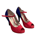 Xappeal US Size 8.5 Swank Pink Colorblock Faux Suede Strappy Peep Toe 4" Heels