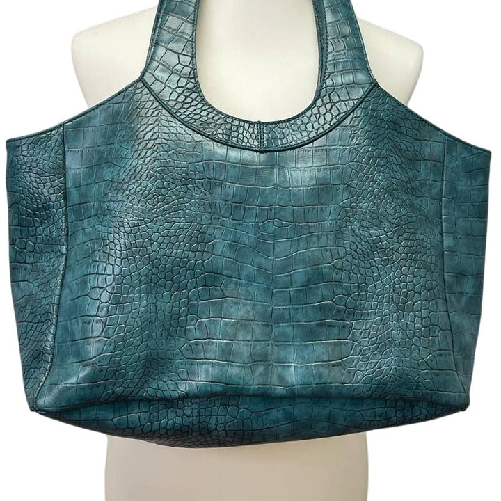 Apt 9 Faux Croc Leather Turquoise Vinyl Large Snap Shut Handbag Purse Bag