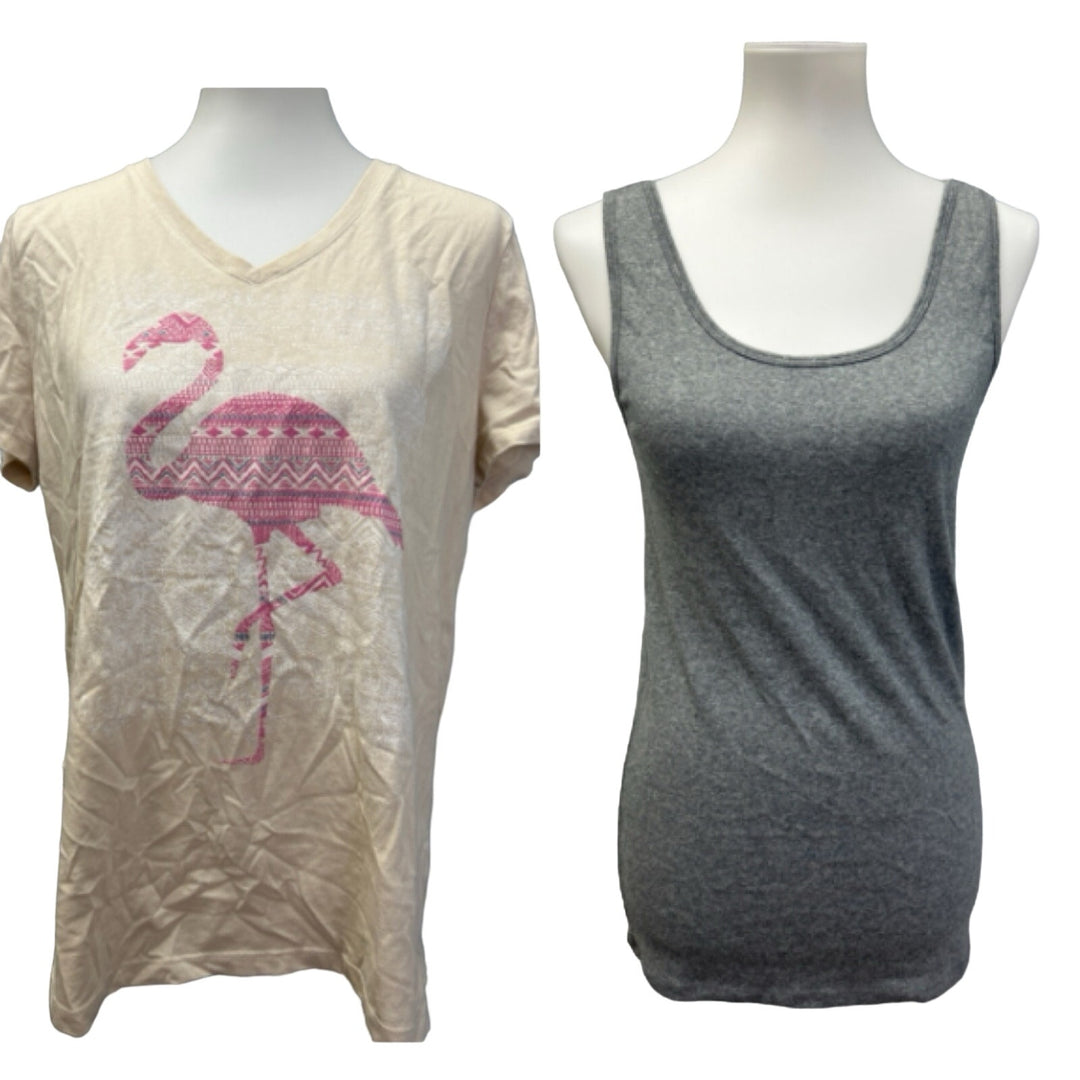 2 Mossimo Womens XL Short Sleeve Cotton Blend Flamingo Tee Shirt &amp; Tank Top