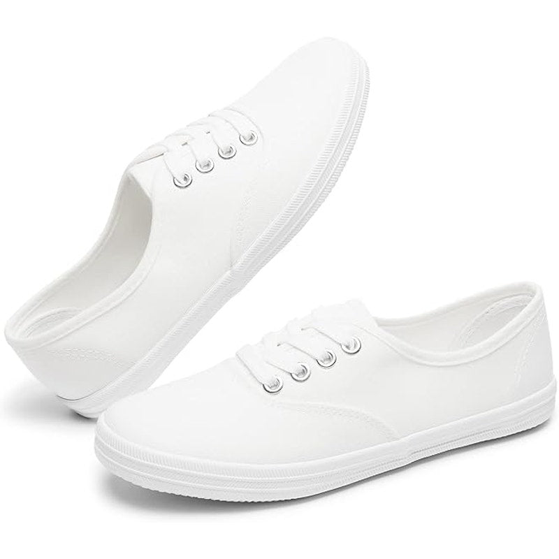 Womens Size 10 Classic White Canvas Low Top Lace Up Lightweight Sneaker Shoes