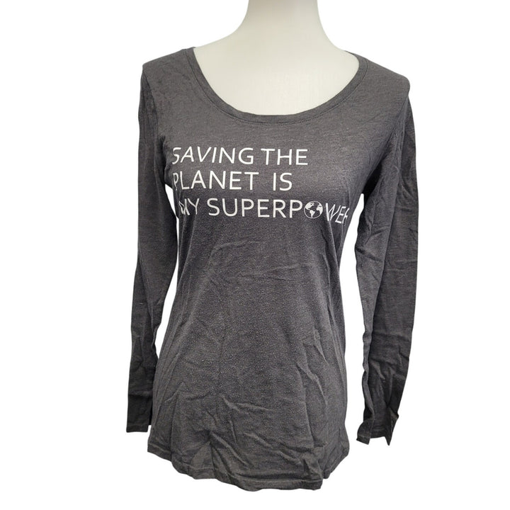 Hand Printed Upcycled Juniors Large 11/13 Saving the Planet is My Superpower Tee