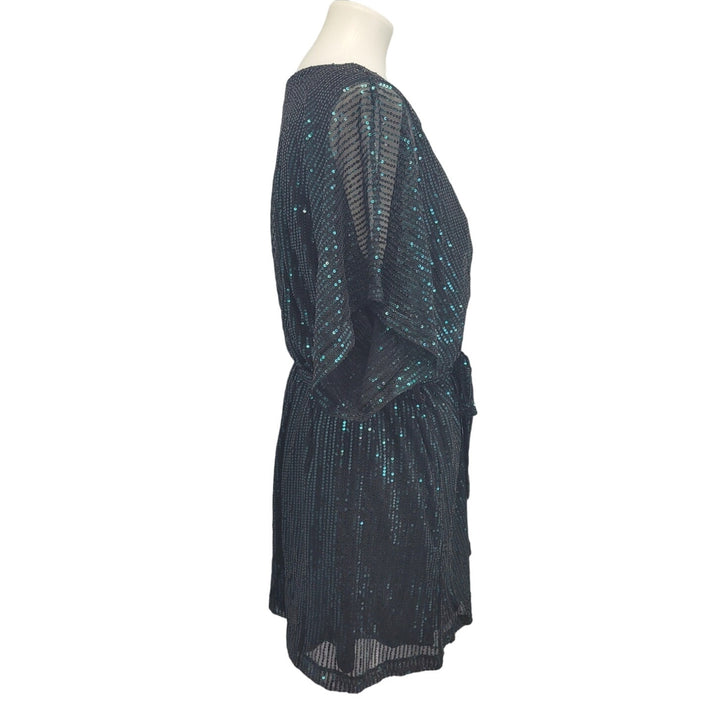 Shein Womens 8-10 100% Polyester Sequin Lined Short Sleeve Faux Wrap Dress