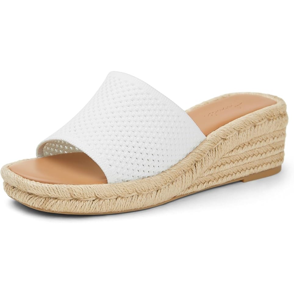 Arromic Womens Size 8.5 White Mesh Tan Wedge Platform Espadrille 2" Heel Sandals