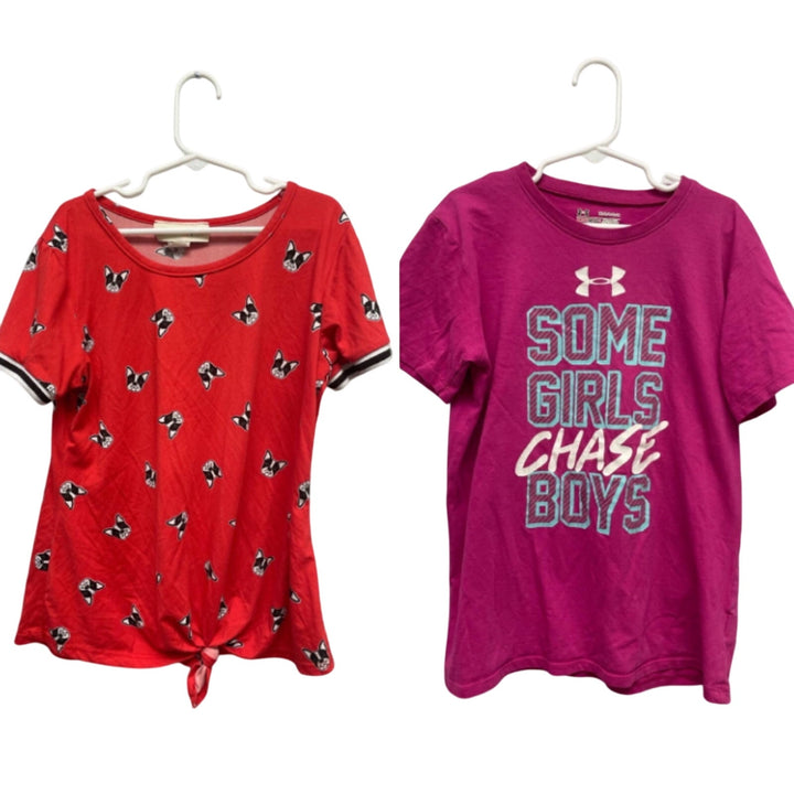 2 Glitter Girl Medium 10-12 Under Armour HeatGear Short Sleeve Cotton Blend Tops