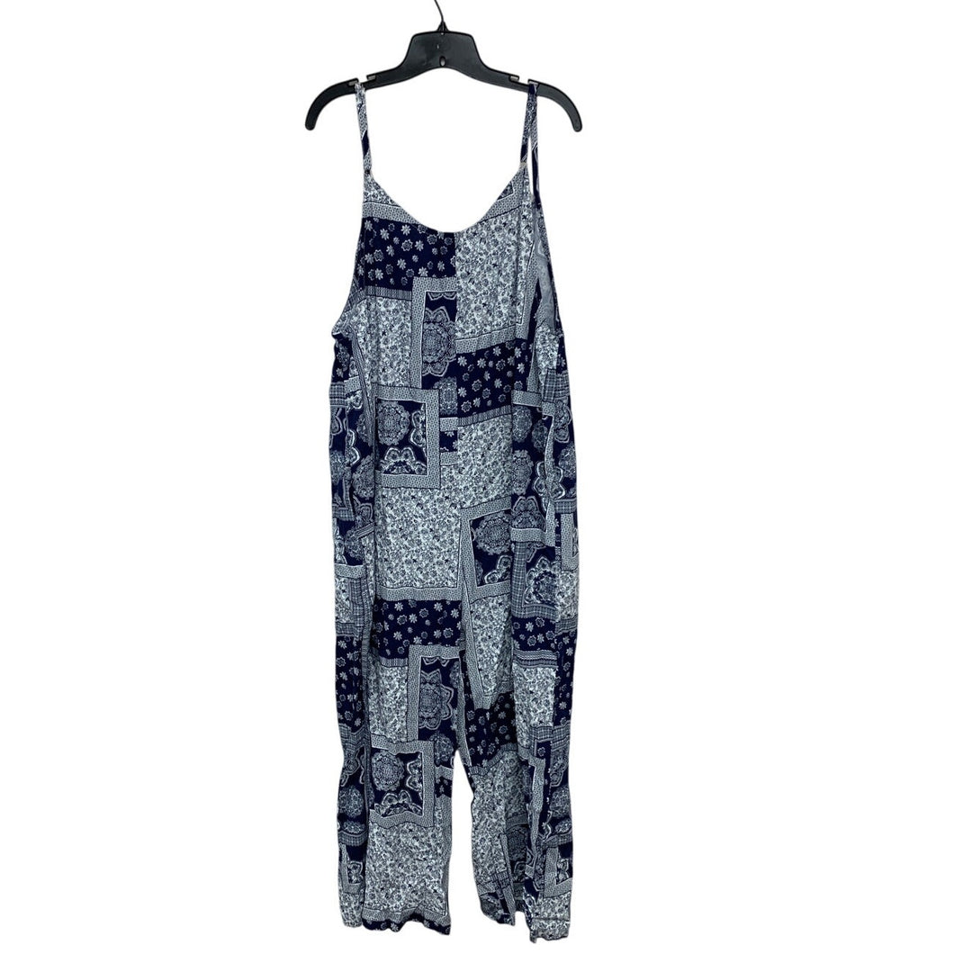 Womens 2XL Navy 100% Cotton Bandana Floral Sleeveless Thin Strap Jumpsuit