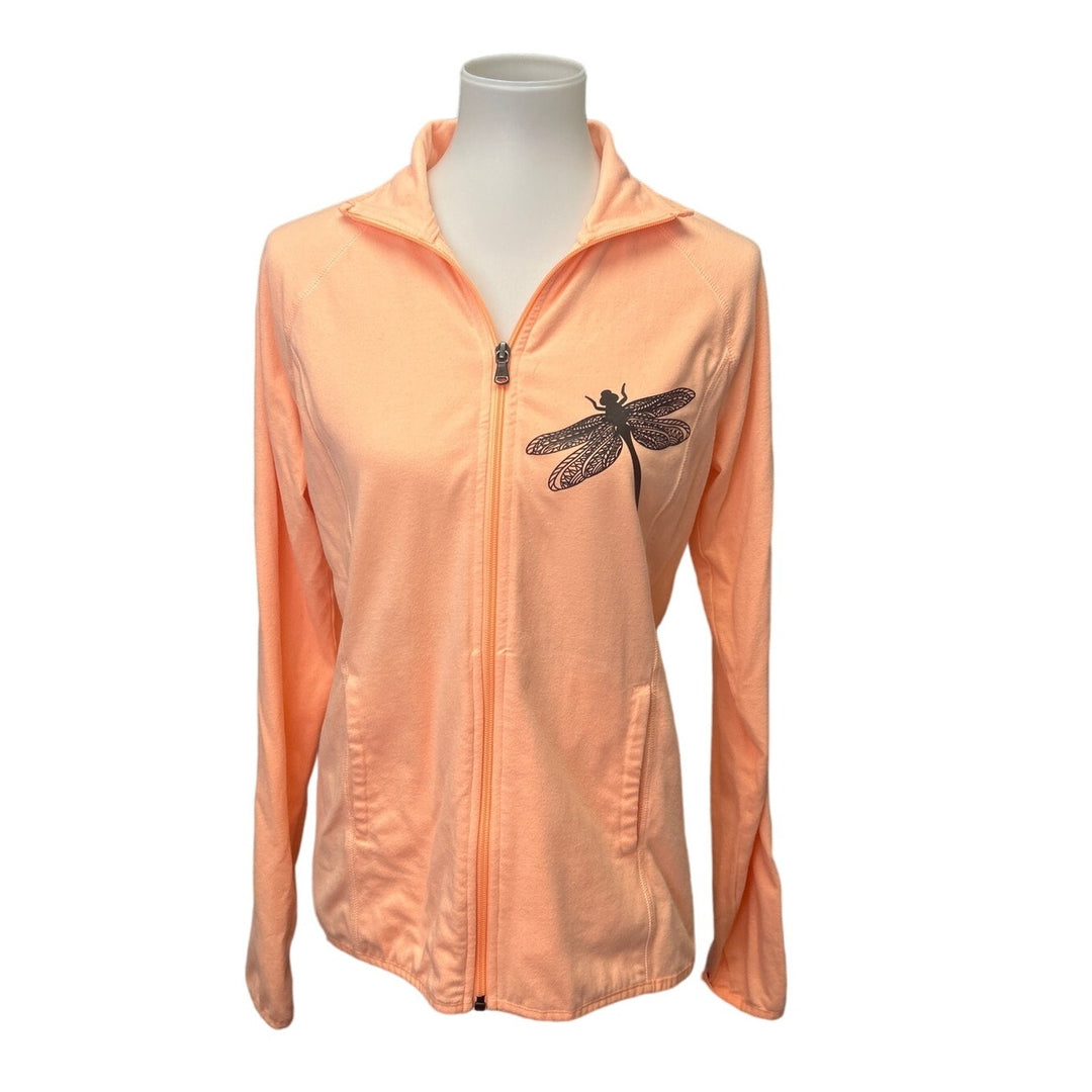 Hand Printed Upcycled Womens Medium Dragonfly Full Zip Lightweight Jacket