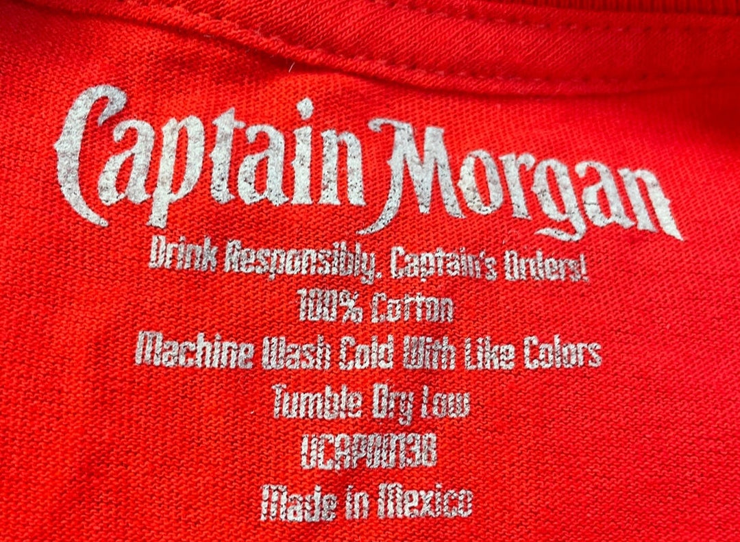 New Captain Morgan Mens Red 100% Cotton Short Sleeve Crew Neck Tee Shirt